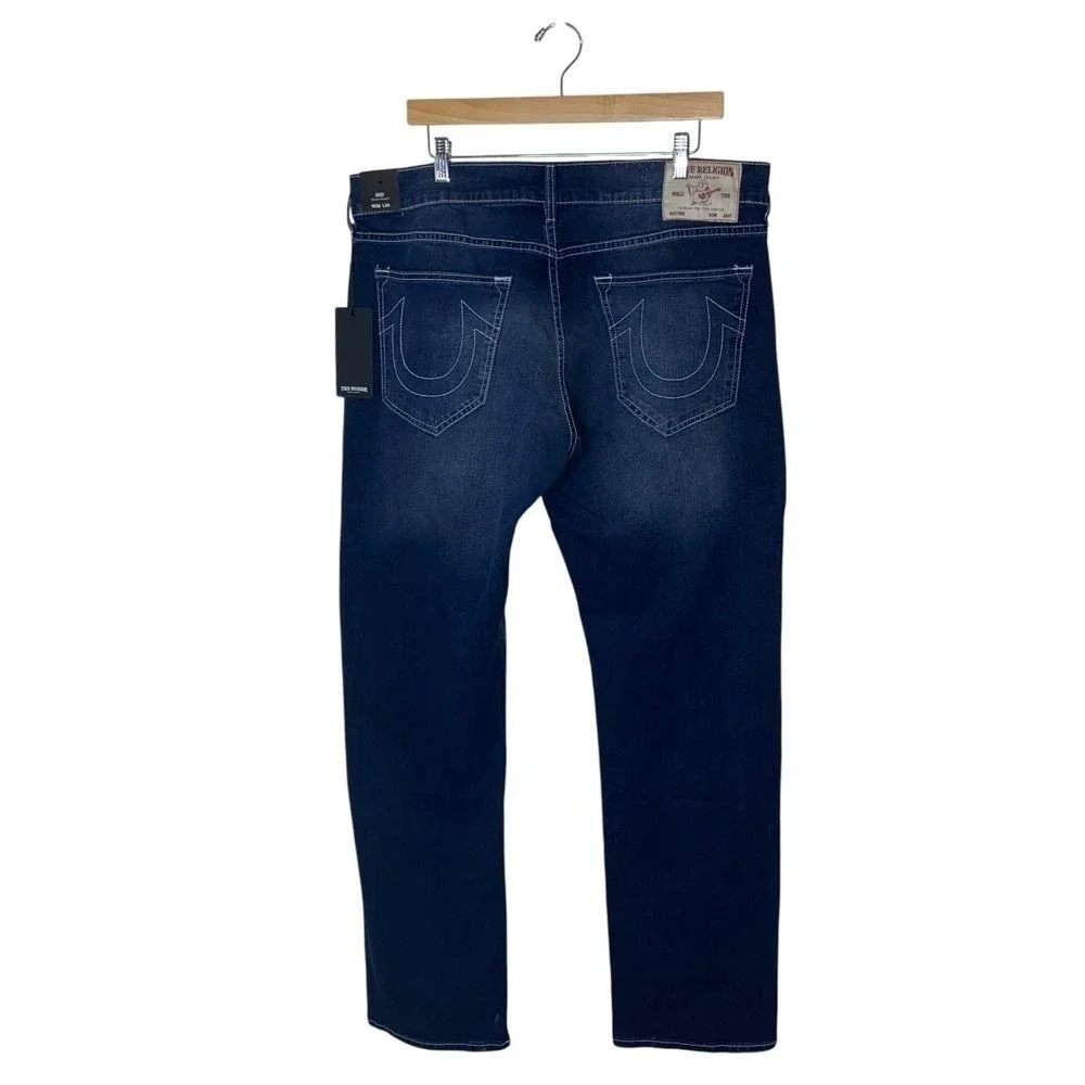True Religion Ricky Relaxed Straight Jeans Dark Hibernation Wash Size 36x34 NEW